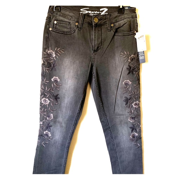 Seven7 dark grey embroidered skinny jeans - Picture 1 of 3
